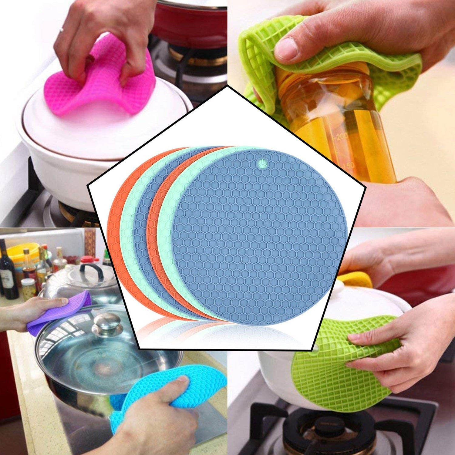 4846 4 Pc Silicon Hot Mat For Placing Hot Vessels And Utensils Over It Easily Without Having Any Visible Marks On Surfaces. DeoDap 4846 4 Pc Silicon Hot Mat For Placing Hot Vessels And Utensils Over It Easily Without Having Any Visible Marks On Surfaces. DeoDap